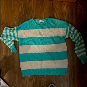 XL-Turquoise and White Sweater-Zenana